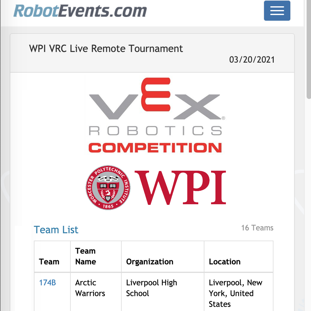 team174robots's tweet photo. The @LiverpoolCSDNY Arctic Warriors are excited to compete at the @WPI @VEXRobotics @REC_Foundation Live Remote Competition this weekend! #LPoolVex #LiverpoolLeads #STEM #LCSDSTEM #omgrobots @MrLawrence_LHS @misslaroccalhs 

Link > https://t.co/J1C382DwmS https://t.co/6xBLbTJMaQ