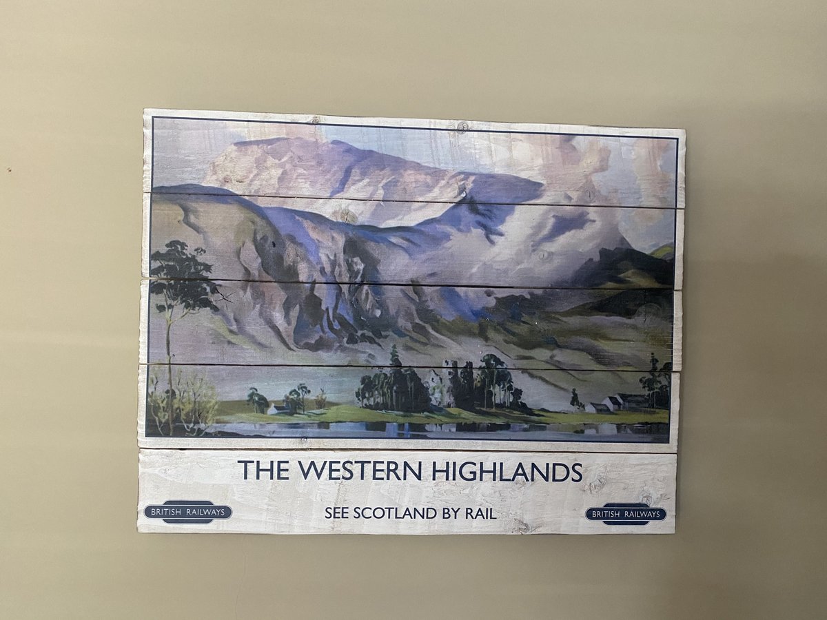 blueraptorsigns's tweet photo. Been itching to try this for ages. Take some old pallet wood, smooth it down and put it on the flatbed. Tried recreating these classic British Railways posters and lovin the effect. Also tried a nice picture of the Cairngorms on MDF with gloss lacquer and distressed edges https://t.co/hwEWAR5SqT