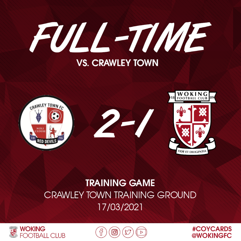 wokingfc's tweet photo. A good workout. 💪

An XI filled with @wokingfcacademy players ran Crawley Town close, narrowly losing 2-1.  👏
