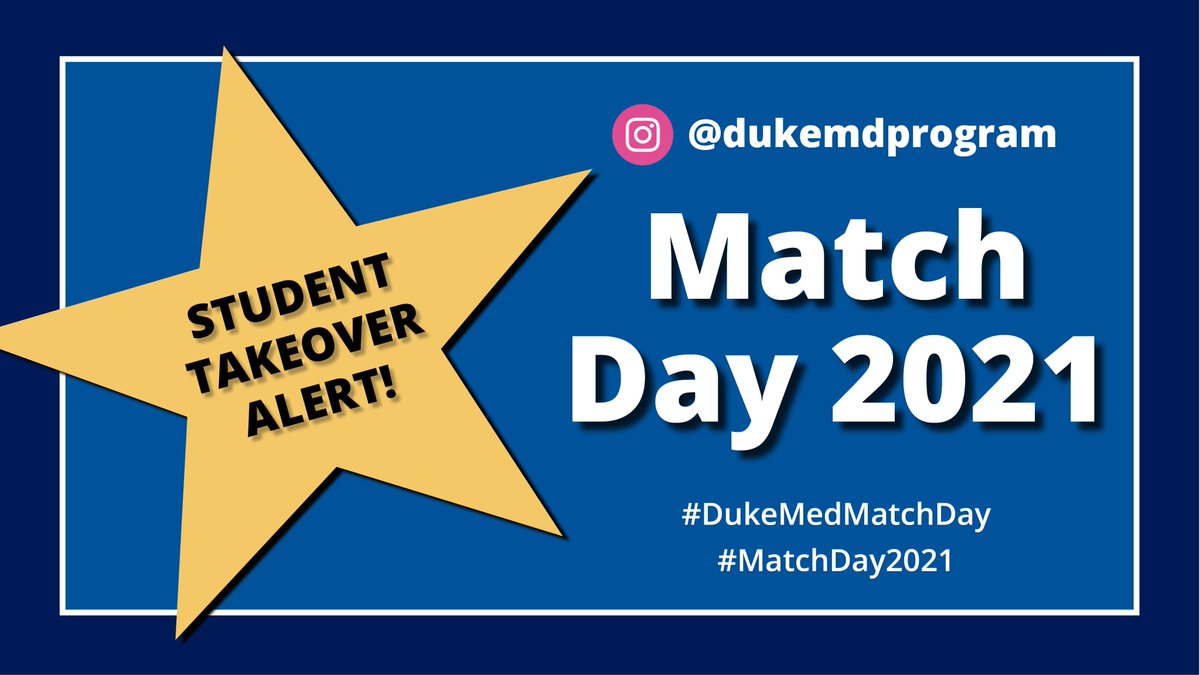 DukeMedSchool's tweet photo. Be sure to follow our MD Program Instagram account! Some of our MS4s will takeover the account later this week to share their Match Day experiences! https://t.co/6KyeSPnBWT #DukeMedMatchDay #MatchDay2021 https://t.co/FCE1wE4JC1