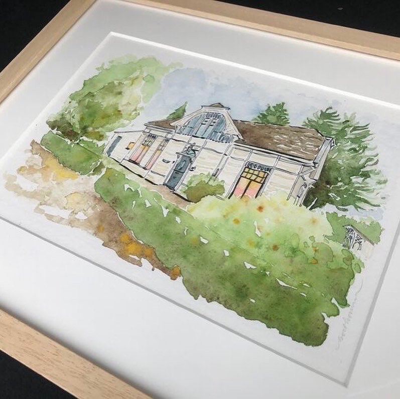 BoyBoelhouwer's tweet photo. Voor ⁦@bbnadviseurs⁩ maakte ik als afscheidscadeau voor een collega een aquarel van deze prachtige voormalige tuinderswoning. Prima basis voor een wijn etiket, toch?! 🍾🥂😀

#Cadeau #Persoonlijk #Wijn #Kaarten #Relatiegeschenken  #relatiemarketing #Representatie #Premium https://t.co/wU0St5U2Js