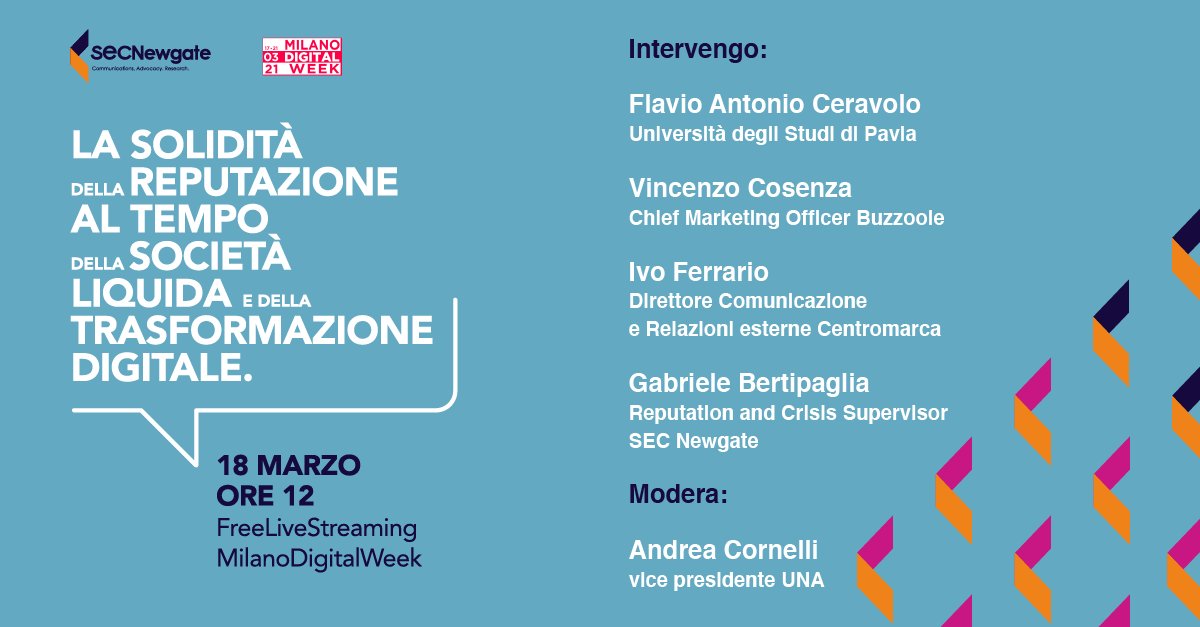 Domani il nostro appuntamento per <a href="/MI_DigitalWeek/">Milano Digital Week</a>. Un momento di confronto con esperti e protagonisti della comunicazione e dei media.
Per partecipare: secnewgateliveexperience.com
#MilanoDigitalWeek #MDW2021