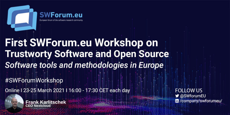 SWforumEU's tweet photo. Don't miss out on the chance to hear from @fkarlitschek, CEO of @Nextclouders and a keynote speaker at our upcoming workshop! #SWForumWorkshop

Find out more and register:
💾https://t.co/Ym9SP76lG9💾
#software #opensource #research https://t.co/MwS8k0S5Tl