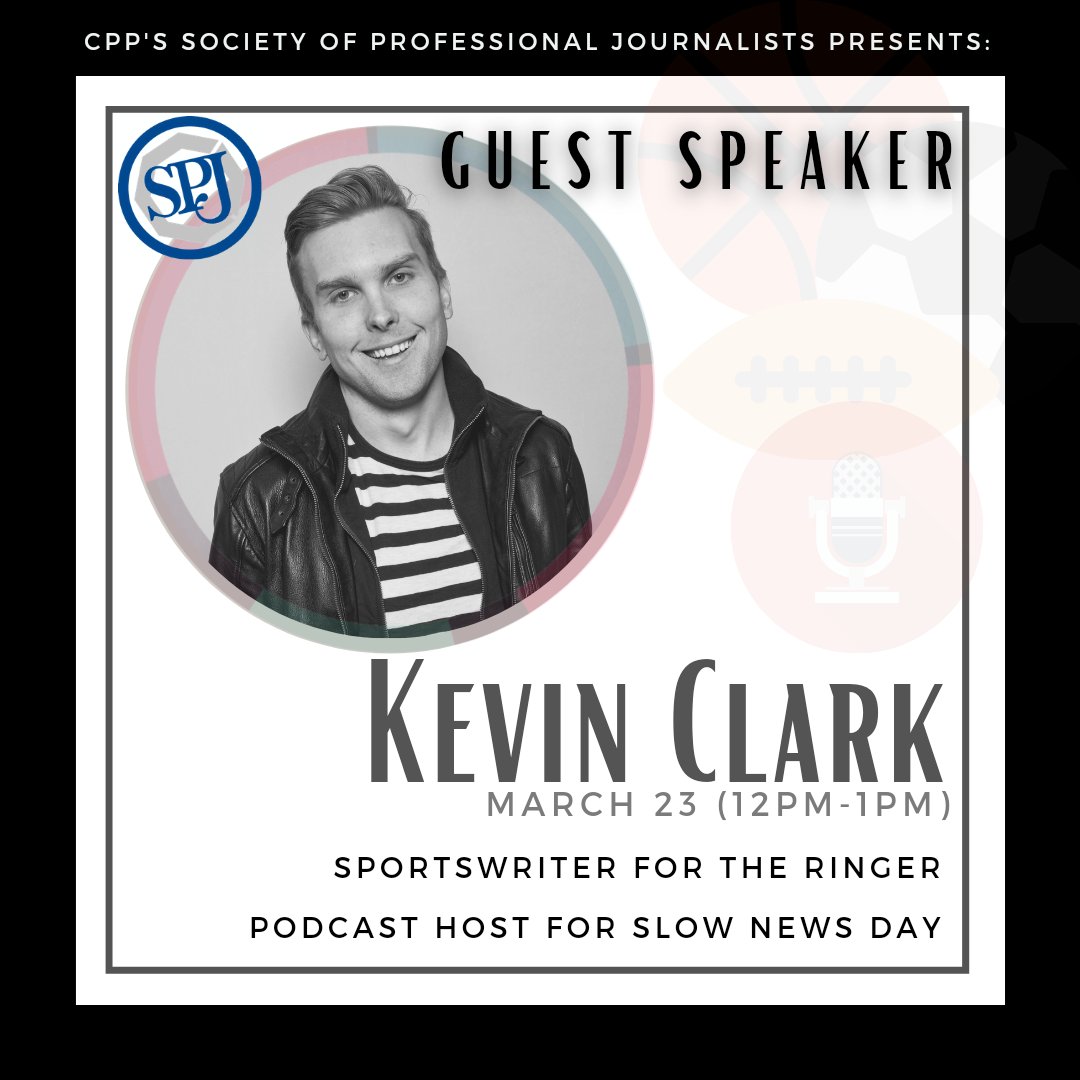 SPJxCPP's tweet image. We are excited to announce our guest speaker for our March 23 meeting! Sportswriter Kevin Clark will be meeting over Zoom to talk with SPJ members. This is a great opportunity to gain insight into the industry from a renowned sports writer! 
Zoom details coming later.