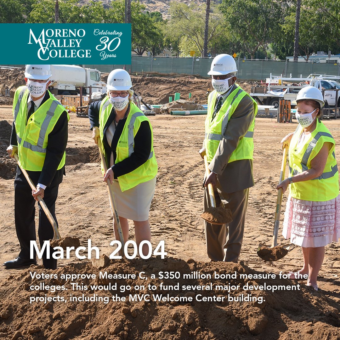 mvcollege's tweet image. Celebrating 30 years of serving Valley residents - In March 2004, voters approved Measure C, a $350 million bond, to support major development across RCCD, including the MVC Welcome Center which is currently under construction. #30YearsAtMVC #mvcollege