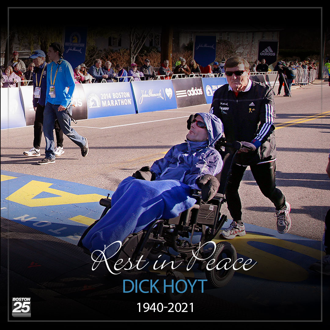 boston25's tweet photo. #BREAKING: Dick Hoyt, who ran 32 Boston Marathons while pushing his son Rick, inspiring countless people, has died at the age of 80.

STORY: https://t.co/q0gp9Msd2H https://t.co/YbENb4lsf7