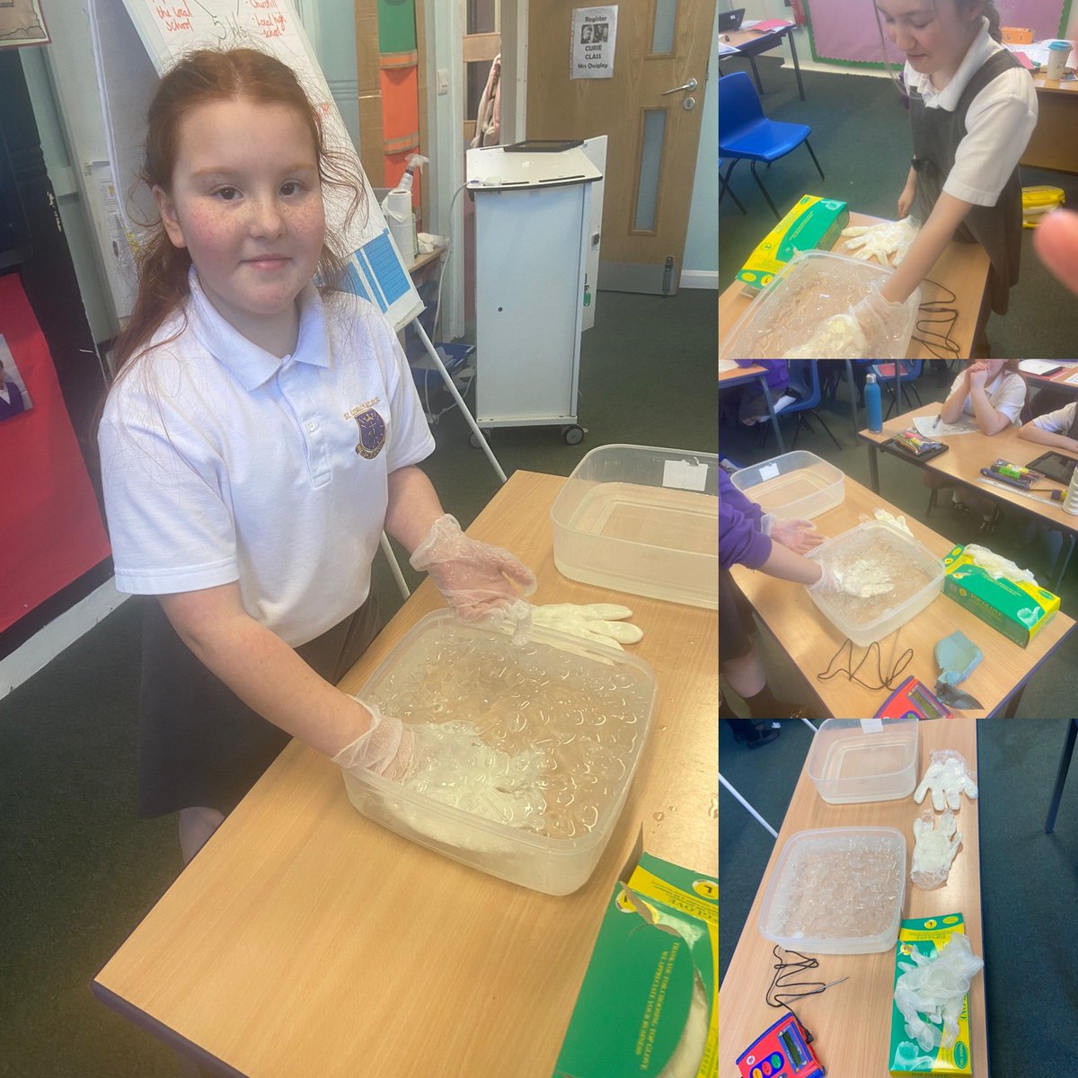 curie_rc's tweet photo. The children have been conducting an experiment using lard to show how polar bears have adapted. Watch out for their version of the adaptation song #BritishScienceWeek @StOswaldsRC https://t.co/GQlO94nqq8