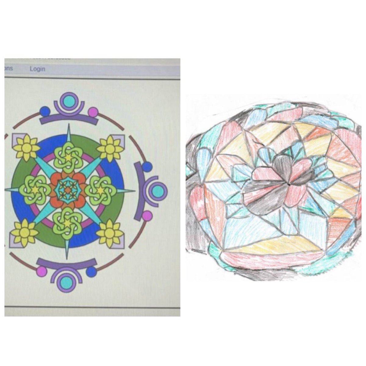 Miss_SOBrien's tweet photo. Day 2 of our Virtual March Break we went skiing down a hill and created Mandalas using materials from outside! ⛷🍂🪨🌏 @Miss_mcjohnson @alcdsb_erls #staycation #spiritweek https://t.co/U3tMdslSEL