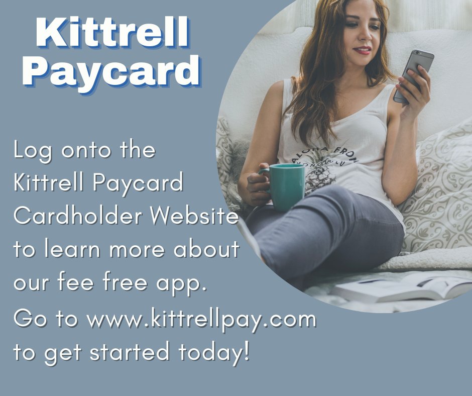 KittrellCard's tweet photo. Kittrell Paycard Cardholders can stay aware and up-to-date with their account by using https://t.co/VegTTLdUhP and the Kittrell Paycard App, fee free.

#KittrellPaycard #Paycard #Staffing #Payroll https://t.co/tQqj4FGlCi
