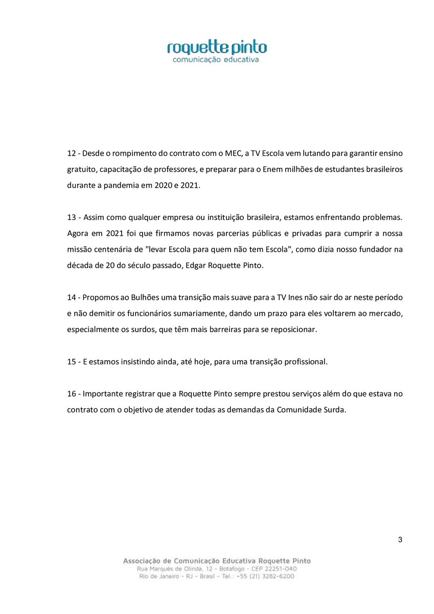 roquette_pinto's tweet photo. Nota de esclarecimento sobre o cancelamento unilateral do contrato da TV Ines com a Associação de Comunicação Roquette Pinto (Acerp). https://t.co/roj3xzx3ks