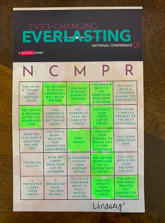 elnemcek's tweet photo. Who doesn't love shouting "BINGO"?! Enjoying my first #NCMPR21 conference. #ncmpro21 #somuchcoffee https://t.co/OZrrjMO2XS