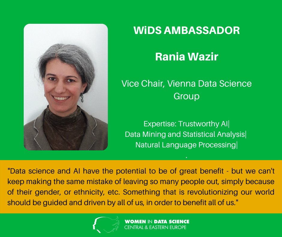 It takes an excellent team to organize such an amazing event as Women in Data Science Central and Eastern Europe Conference!🎉
Let’s meet our Austrian Ambassador, <a href="/RaniaWazir/">Dr. Raniyah Wazirali</a>!
#WiDS #WiDS2021 #WiDSCEE