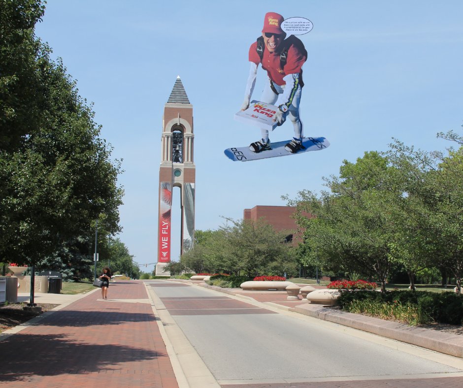 PizzaKingInd's tweet photo. Have you spotted the Traveling Fans yet? You never know where he might pop up at! Put if you spot him at a #PizzaKing location, make sure to snap a picture and share it on social media with #ilovepizzaking for a chance to win pizza and swag! #goodluck #snapaselfie https://t.co/w5Uv4mCOXh