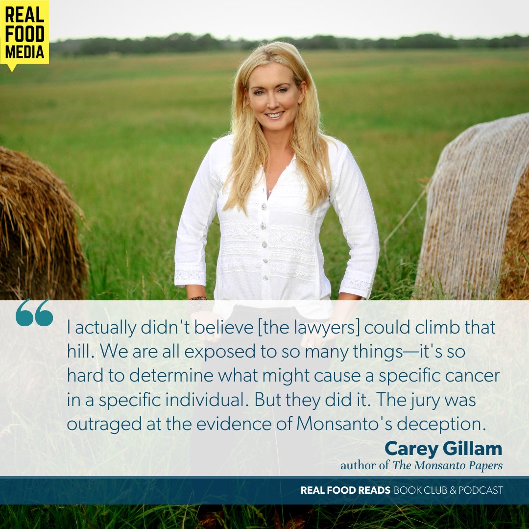 realfoodmedia's tweet photo. On the season premiere of the #RealFoodReads podcast, @careygillam talks abt her new book The #MonsantoPapers, the historic trial, the manipulation of science, and being persecuted by the company as a journalist. @IslandPress @USRightToKnow @annalappe https://t.co/iFJQHPfVCd https://t.co/Az06Maf8m8