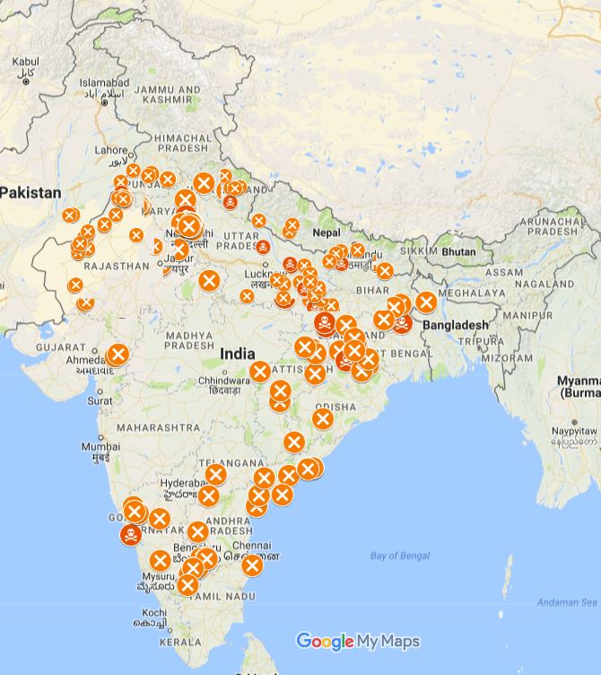 roadscholarz's tweet photo. Good time to re-up the #AadhaarFail map showing the extent of Aadhaar-enabled exclusions and deaths. 

Note, map is from 2018. Extent of Aadhaar terror has only grown in recent years so scale of exclusions likely to much higher today. 

https://t.co/yodsDgFeJ7 https://t.co/acjS3Abray