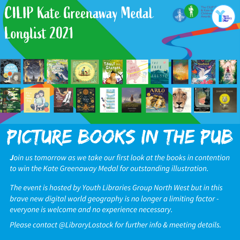 To celebrate the announcement of the #CKG21 shortlists tomorrow we'll be holding our first #PictureBooksInThePub session of the year at 6.30pm. Please contact @LibraryLostock for meeting details