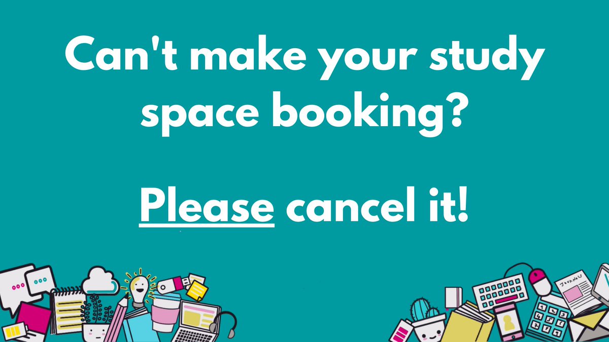 UniWestLib's tweet photo. If you cant make your Book a Space study slot *please remember to cancel* so other students can benefit from the space!
Cancel via the link in your booking confirmation email.
Any problems? Ask us on chat https://t.co/C3EnAW5BkS
#BookASpace #UniWestLib https://t.co/TPazdwanGO