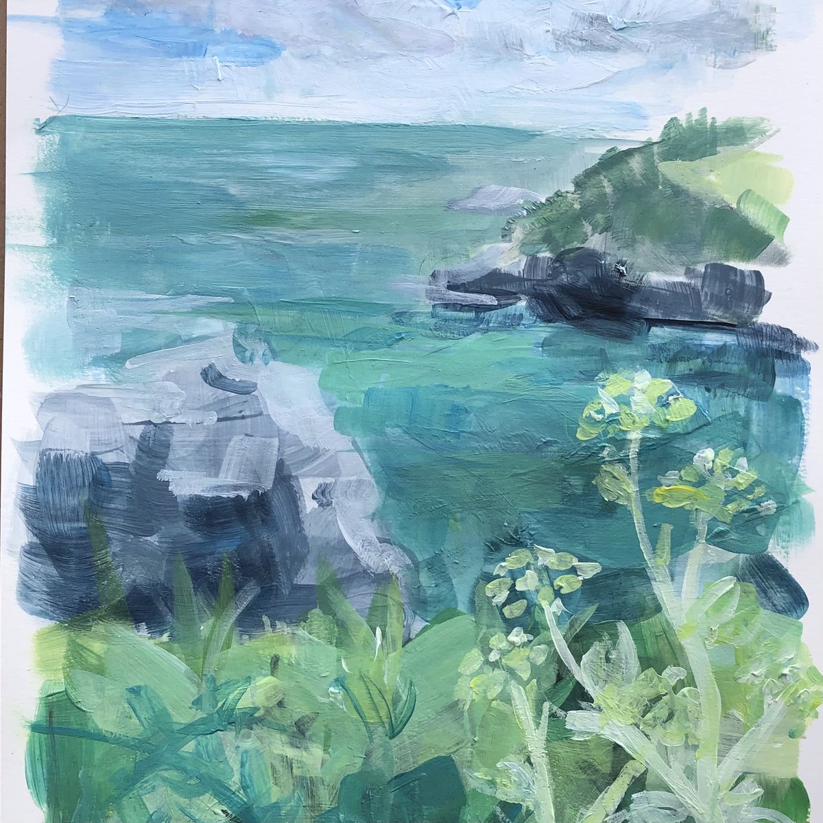 Painting again for the first time in about 20 years! Just a quick sketch on paper, inspired by my walk along Walls Hill this morning #babbacombe #torquay