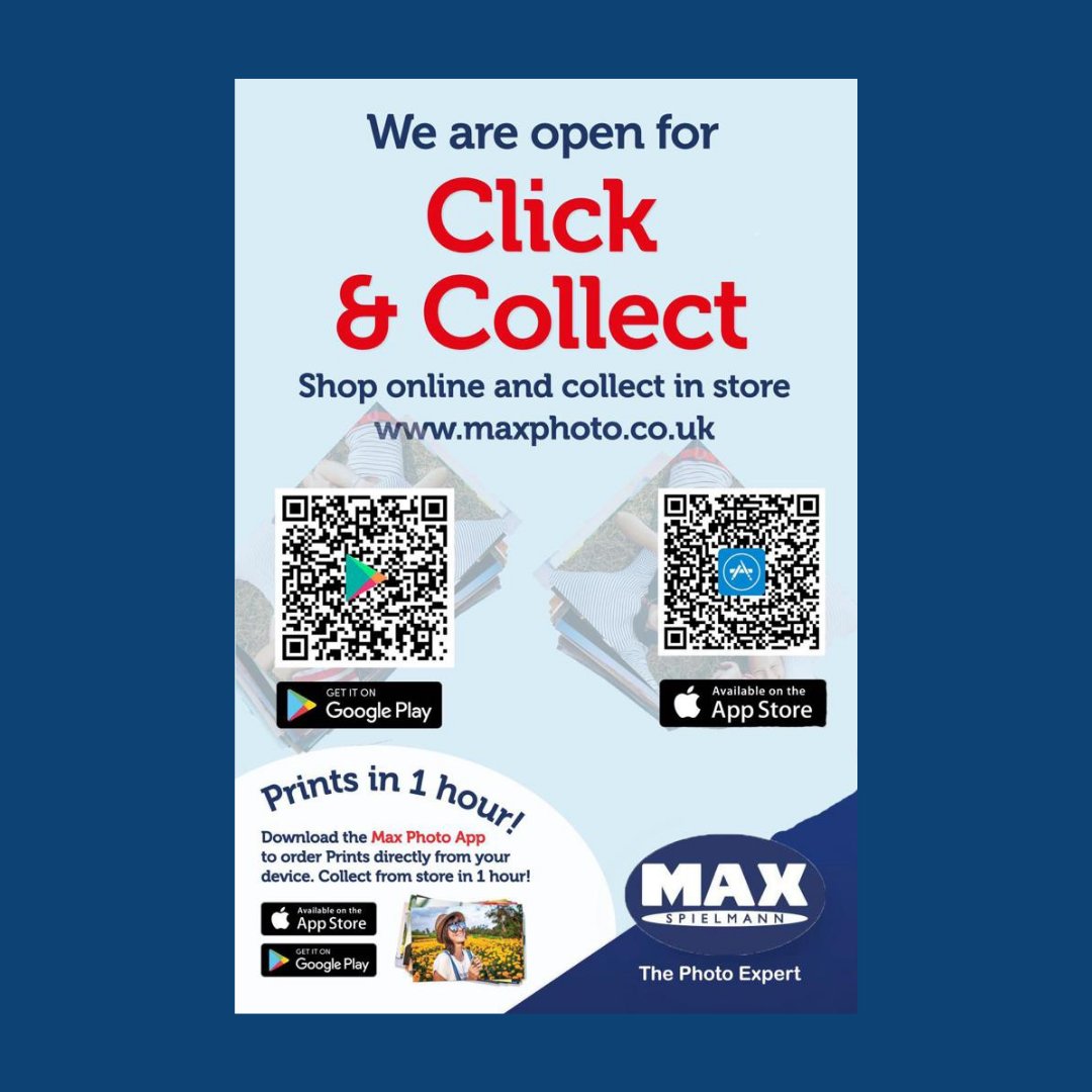 Just to remind you our wonderful colleagues are ready and waiting to offer you a 📲Click and Collect 📲service in a lot of our branches!!
Use our store finder to find your nearest, or download the Max App, and we look forward to seeing you instore soon 😊

maxphoto.co.uk/storefinder