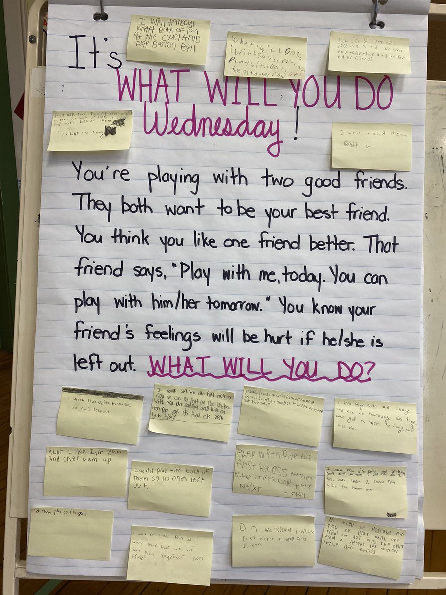 Ms_Yarnell's tweet photo. As we work through some social issues at school, our Bell Work today asked students to reflect on a potential social situation they may face #tldsblearns #knightscode @KingAlbertPS https://t.co/82dC7pbYoh