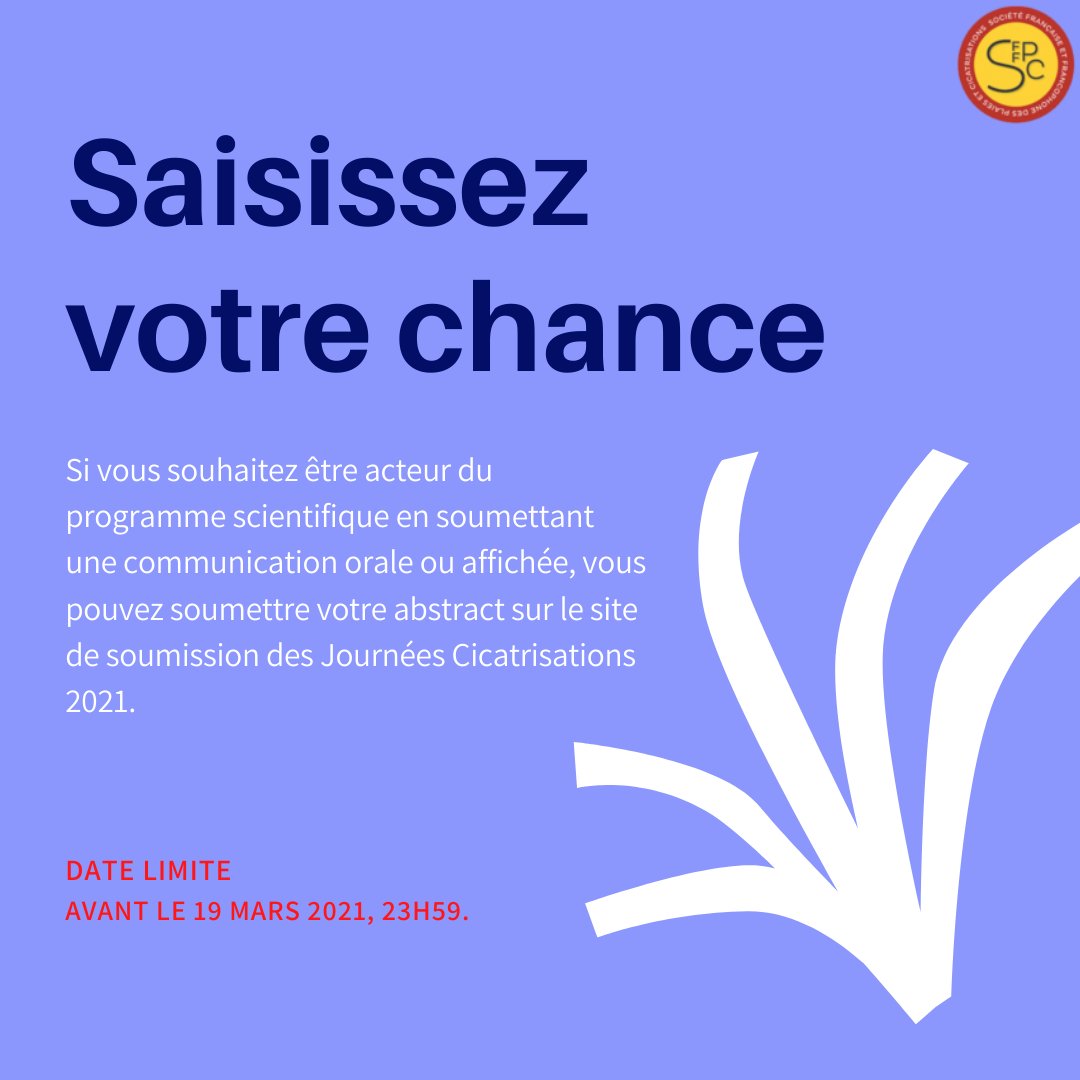 Une belle opportunité à ne pas manquer! Venez participer aux Journées Cicatrisations du 7 au 9 Juillet 2021 au Palais des Congrès de Paris. #SFFPC #Plaies #JournéesCicatrisations