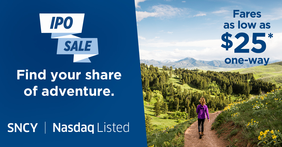 SunCountryAir's tweet photo. We're celebrating our IPO with nonstop flights as low as $25* one-way! Plus, you'll earn up to 5x the Sun Country Rewards points on select routes, with 2x the points on everything else. Find your share of adventure. #GetToGoing. https://t.co/bgBXtPo0Mn