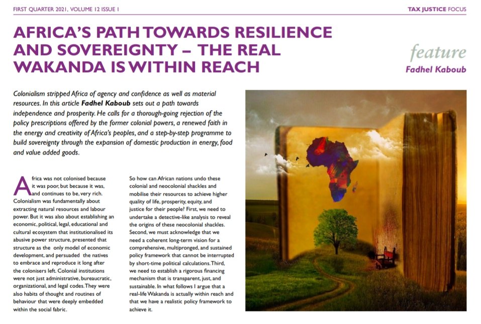 FadhelKaboub's tweet photo. Thrilled to contribute to this @TaxJusticeNet special issue along with great thinkers like @nssylla Léonce Ndikumana, and @Gyude_Moore, with guest editor Dara Latinwo.
#MMT #GlobalGND #ClimateDebt #ColonialDebt #Africa #BlackLivesShattered #Resilience #Sovereignty #Development https://t.co/vYRqdx4uHw
