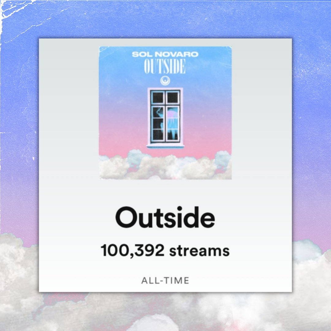 My first 100k streams on Spotify.

A huge thank you to everyone who listened to Outside, it means the world to me 🖤☀️