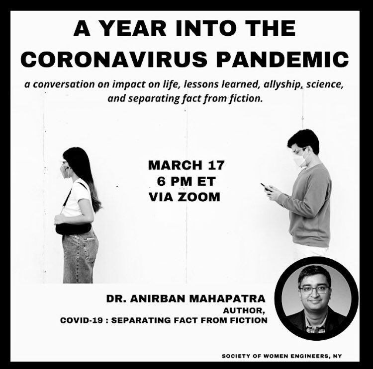 ThatStatsGirl's tweet photo. looking forward to hearing from @bhalomanush this evening, as he leads conversations on #SeparatingFactFromFiction and lessons learned a year into the #Covid_19 pandemic.
Hosted by @SWE_NY.
All are welcome!
https://t.co/kCIxBrXs4W https://t.co/LIk9eyHPFA