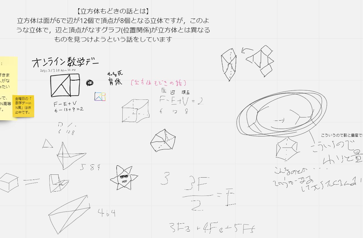数学デー 公式 本日は 奇妙な立体デーでした 面 辺 頂点の個数が立方体と等しく かつ立方体とは 同相でない立体を探しました また シラッシの多面体やヴィラソーの円について話したりしました 詳細は 以下の記事 有料 をご覧ください キグロ 数学デー 公式 本日は 奇妙な立体デーでした 面 辺 頂点の個数が立方体と等しく かつ立方体とは 同相でない立体を探しました また シラッシの多面体やヴィラソーの円について話したりしました 詳細は 以下の記事 有料 をご覧ください キグロ