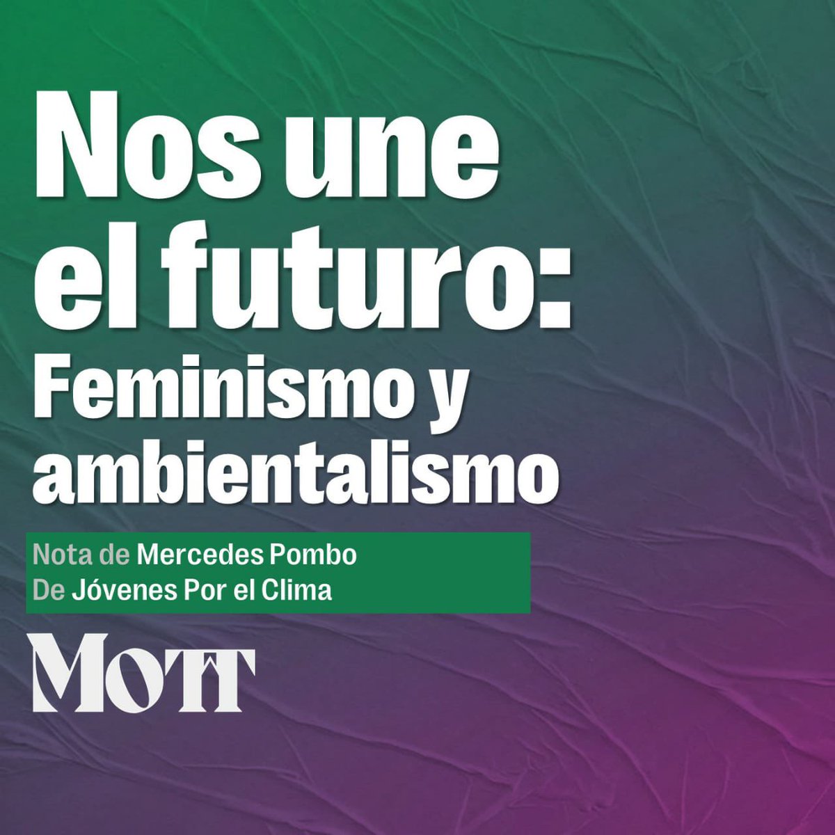 jovenesclimarg's tweet photo. Nuestra compañera @MercePombo escribió una nota sobre la interseccionalidad entre feminismo y ambientalismo: https://t.co/FYf7rk9MiR
Seguí nuestra columna de ambiente en @mottmedios! https://t.co/ybJotb7MAN