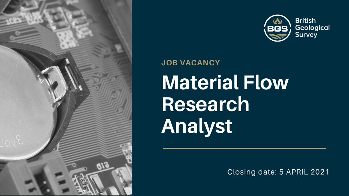 JOB VACANCY:

BGS will be leading the development of a national virtual observatory on technology metals. We're looking for a Material Flow Research Analysist to join our team.

Find out more and apply: ow.ly/xEov50E1gVY