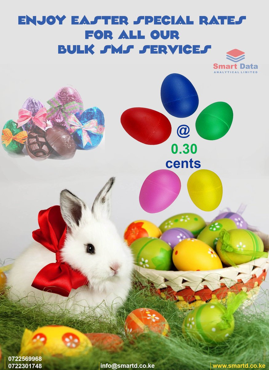 smartdata_ltd's tweet image. Have you heard about our biggest #Easter #Offer? Grab our cheapest Bulk SMS @30cents Across all mobile networks. Call/Text/ Whatsapp +254722569968/+254722301748