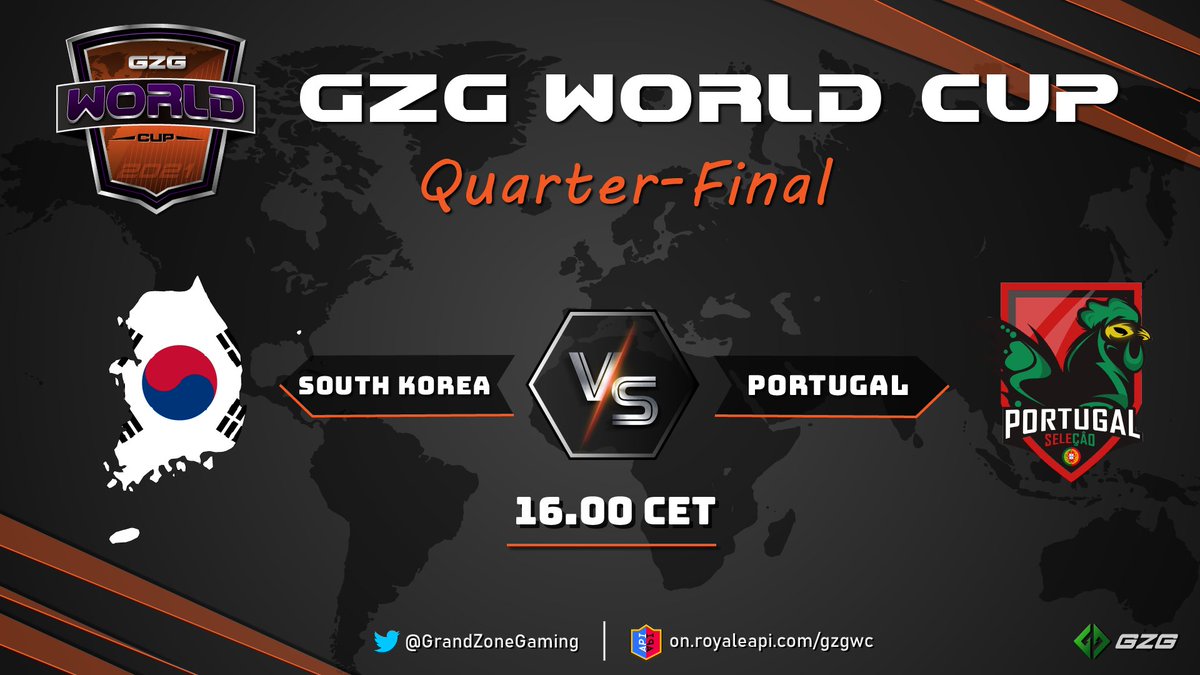 LIVE NOW

South Korea vs Portugal

In the Quarterfinal!

GZG coming to a close soon!

twitch.tv/theintendant

<a href="/GrandZoneGaming/">GrandZoneGaming</a> World Cup