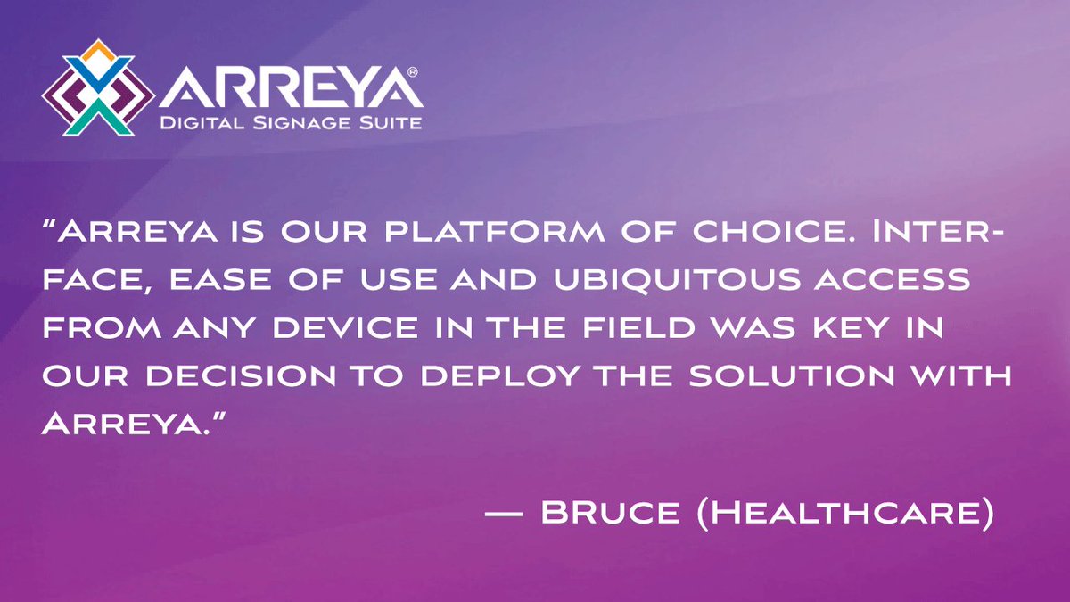 ArreyaDigital's tweet image. Arreya is the only cloud-based digital signage software of its kind. You can easily create, edit, and manage content from ANYWHERE, just like Bruce mentioned.

#cloudbased #signagesoftware #arreyadigital