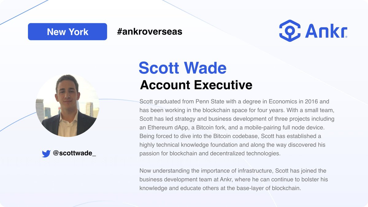 Ankr (@ankr) on Twitter photo The #Ankr Team is located everywhere around the globe!
We are going to highlight our team!
Starting with <a href="/scottwade_/">Scott Wade</a> the Account Executive, part of the Business Development team!
#ankroverseas The #Ankr Team is located everywhere around the globe!
We are going to highlight our team!
Starting with <a href="/scottwade_/">Scott Wade</a> the Account Executive, part of the Business Development team!
#ankroverseas