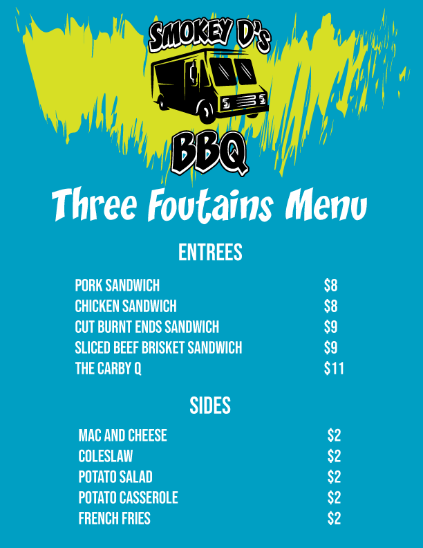 SmokeyDsBBQ's tweet photo. The food truck is back in action today! Our first stop of the year is at Three Fountains on 45th Street in West Des Moines from 11 am -1 pm.
Check out the menu we will be serving. We hope you'll come join us! #GotBBQ #TruckYeah #smokeydsfoodtruck #foodtruck https://t.co/dx48W2QhQF