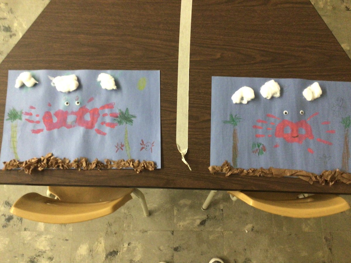 MsWigoodsClass's tweet photo. I would like to give a big shout out to the intermediate students at our school. Thank you to everyone that created a fun art activity for us this week. We had so much fun painting our hands to create these cute little crabs. @McLeanMr https://t.co/7ZIBjYBh32