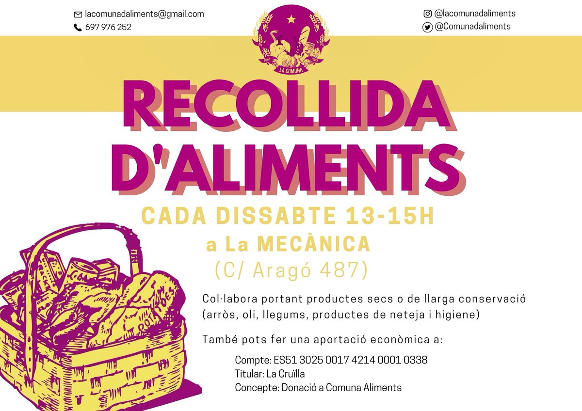 💥RECOLLIDA D'ALIMENTS💥
La solidaritat és la nostra millor arma!