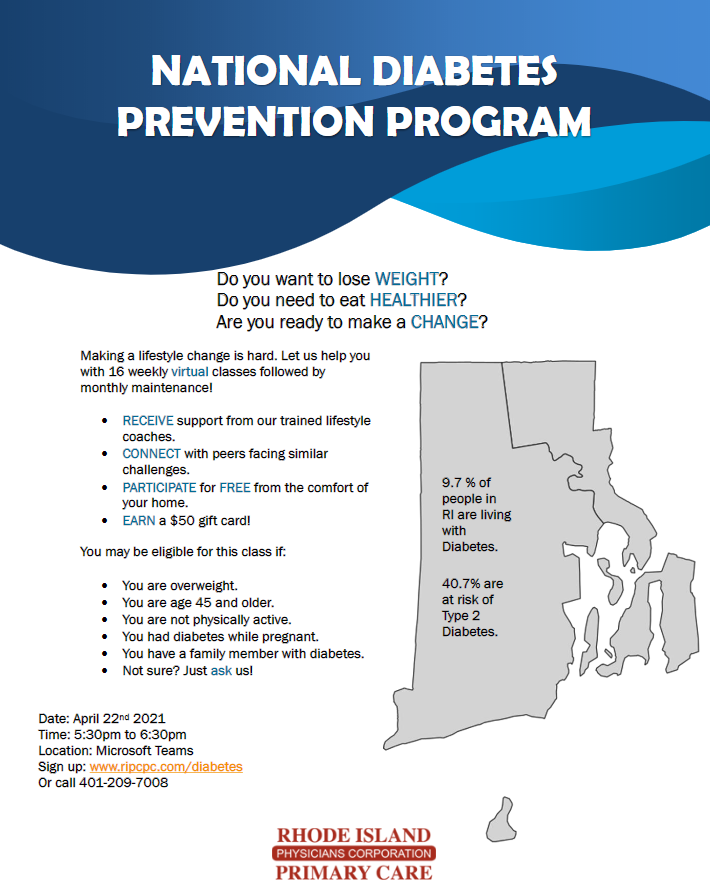 RIPCPC's tweet photo. Making a lifestyle change is hard. Let us help you with our National Diabetes Prevention Program! You'll receive support from trained lifestyle coaches &amp; can connect with peers facing similar challenges. Register at https://t.co/ZGKiiKsH2o
#diabetesprevention #diabetesmanagement https://t.co/BbLRbuwGjC