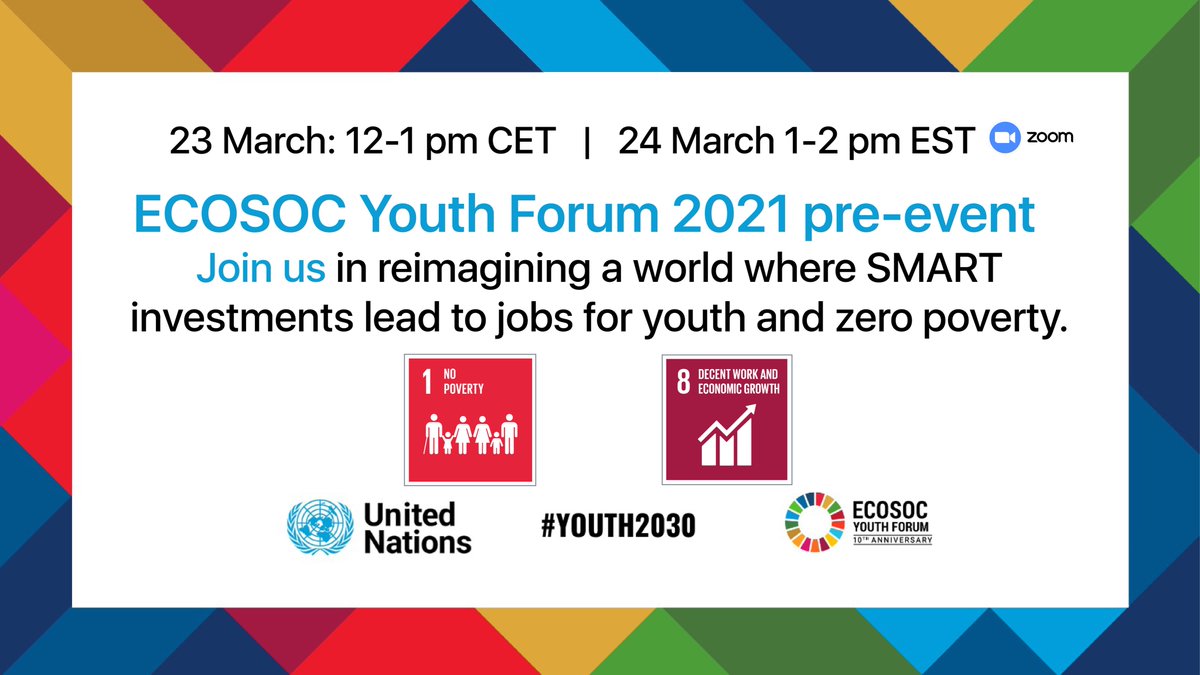 UNCTADYouth's tweet photo. Registration is now open! 📢🌍

23 March: Dive deep on zero poverty
24 March: Dive deep on jobs for youth and the synergies between SDGs 1 and 8

Join us 👉 https://t.co/F89Gascaq2 https://t.co/78TXl2RfrX