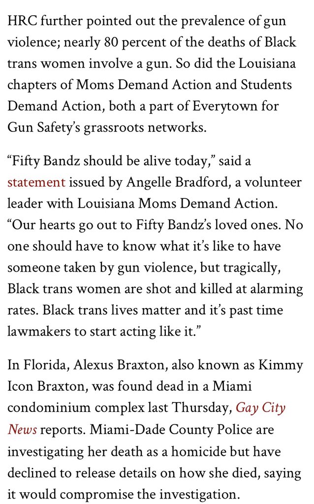 QueenVLion1's tweet photo. EST. 80% OF #BlackTransWomen ππINVOLVES GUN. #FiftyBandz #AlexusBraxton #MerciMack #AngelHaynes #CourtneyEshayKey #TiyannaAlexander #DominiqueJackson #ChaeMeshiaSimms #BreeBlack #TatianaHall #SayTheirNames π #BlackTransLivesMatter #BlackLivesMatter https://t.co/mhhREQLNQy