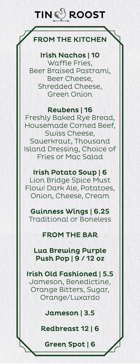 HAPPY ST. PADDY'S DAY! You'll feel lucky today with SO many specials to try, including our fan-favorite Reuben &amp; Irish Old Fashioned. Don't forget, it's also 1/2 price whiskey &amp; wings, so enjoy those Guinness Glazed Wings. Available ALL DAY! 🍻🍀🥪