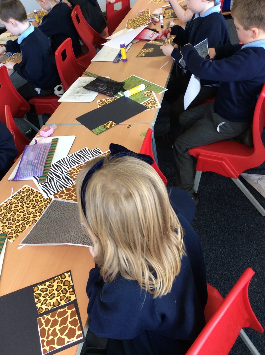 Class5CB's tweet image. In Art we have been exploring different animal prints and created our own collage of prints using cutting and ripping techniques. We then used different media to re-create the patterns to see which media gave us the best result!! #Art #exploringmedia #animalprint #collageart