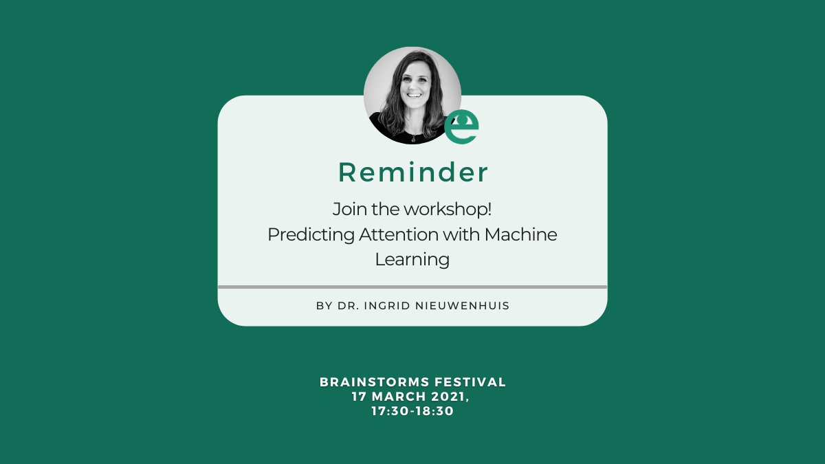 To the #creatives, #advertisers and #designers! Finish off your day with our workshop by Dr. Ingrid Nieuwenhuis at <a href="/the_brainstorms/">The Brainstorms</a> Festival! 

Learn how to use our platform to predict the #attention your work gets!
⏰ Wednesday 17th at 17.30 - 18.30 CET 

bit.ly/2P6ANaA