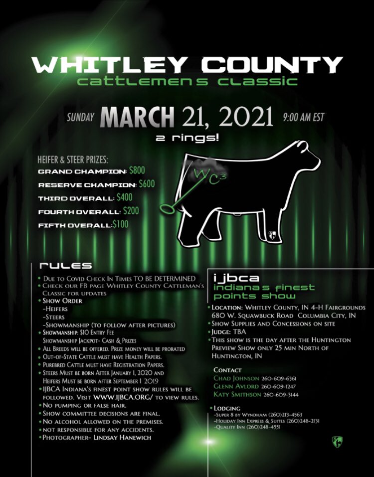 IJBCA's tweet photo. UPCOMING SHOW ANNOUNCEMENT
•••
The Whitley County Cattlemen’s Classic will be held this weekend on Sunday, March 21st. This will be a two-ring show. More information will be announced closer to show day.
•••
We hope to see you there! https://t.co/kx6IyC0ntM