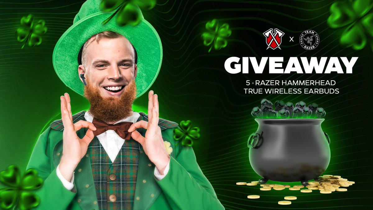 TribeGaming's tweet image. Happy St. Patrick's Day! 🍀

To celebrate, we're teaming up with @Razer to give away 5 Razer Hammerhead True Wireless Earbuds to 5 lucky winners!

Rules:
🐍 Retweet this tweet
🐍 Follow @Razer &amp;amp; @TribeGaming 

We'll pick the winners on March 24th, good luck!