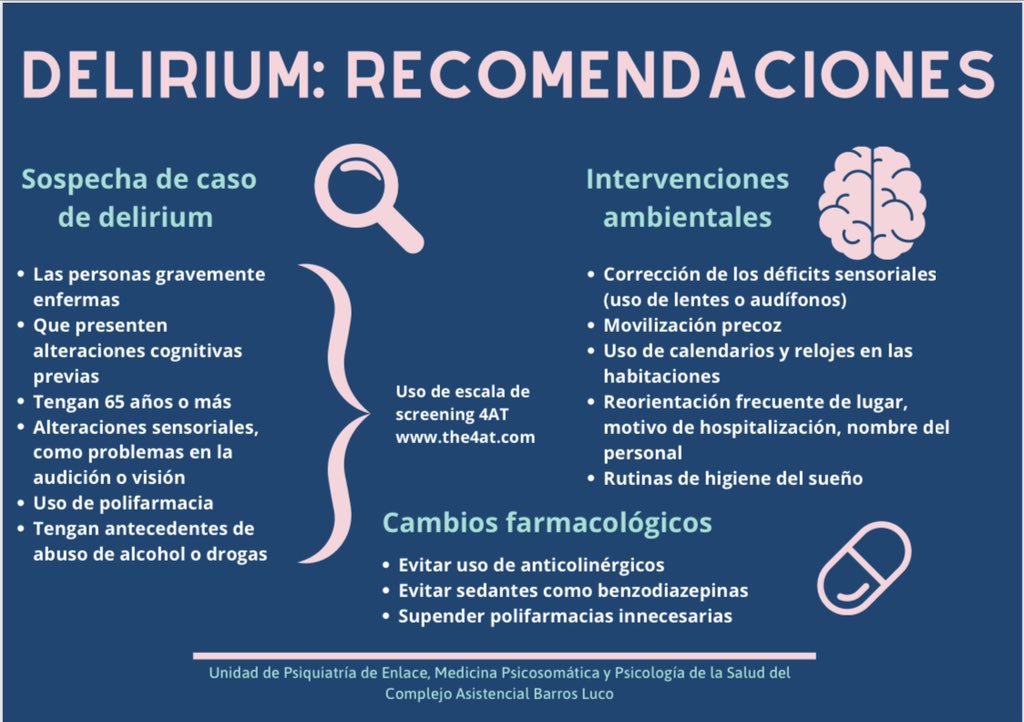 EnlaceHBLT's tweet photo. Recomendaciones prácticas en relación al delirium que hoy distribuimos dentro del Hospital Barros Luco @hblt_rsocial y Lucio Córdova #delirium #COVID19. Ayúdennos a difundir @PsiqEnlaceUC @SochinfOficial @colmedchile @sochimioficial https://t.co/oOVJtX8ti3