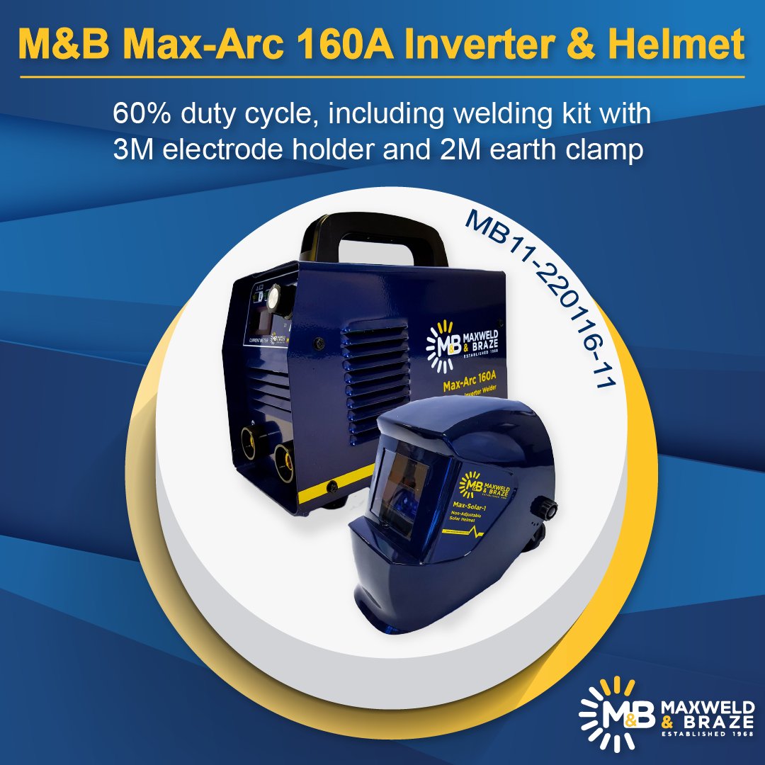 MaxweldBraze's tweet photo. Max-Arc 160A Inverter &amp; Helmet 
For more information, contact us on 011 841 9800 or send a mail to info@maxweld.co.za
#inverter #welding #industrialsupplies #weldingsupplies #maxweldbraze #trustmax https://t.co/dkEDeWvUz6