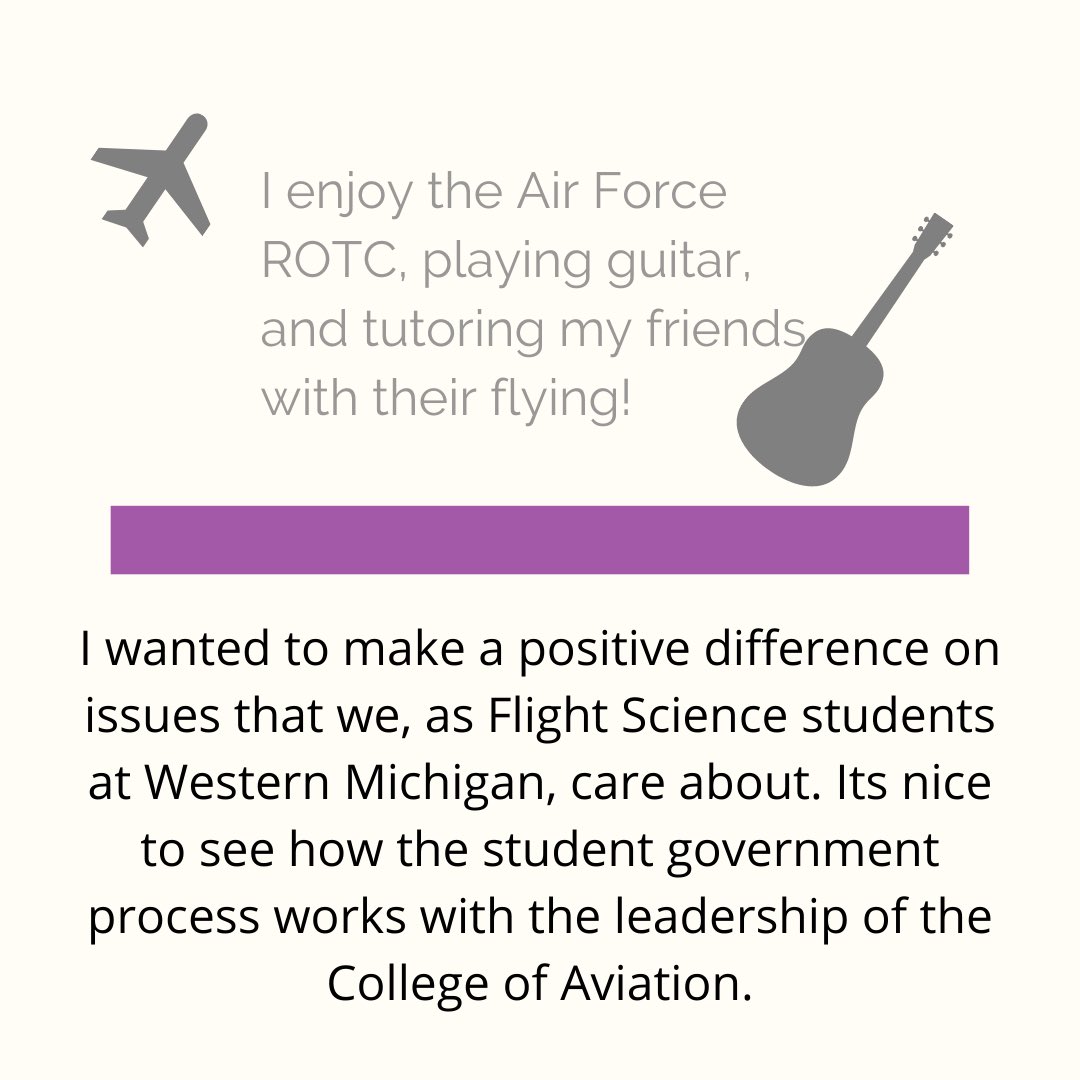 WMUASC's tweet image. Meet Nathan, your Senator for Aviation Flight Science Majors! If you have any questions, comments, concerns, he’s the one to go to. He is your advocate to the leadership and helps bring the change you ask for.